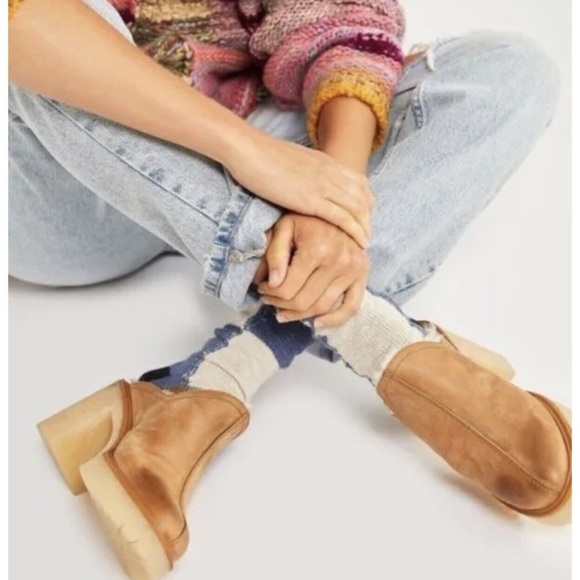 Free People James Cozy Mule Faux Fur Cognac Leather Chunky Platform Sole 39.5 - Picture 1 of 14